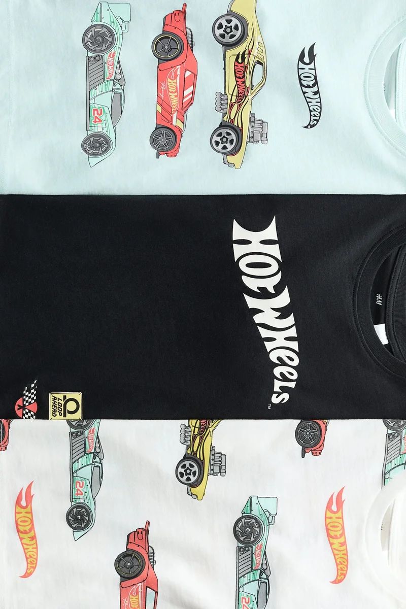 اتش اند ام تي-شيرت مزين بطبعة - عبوة من 3 قطع